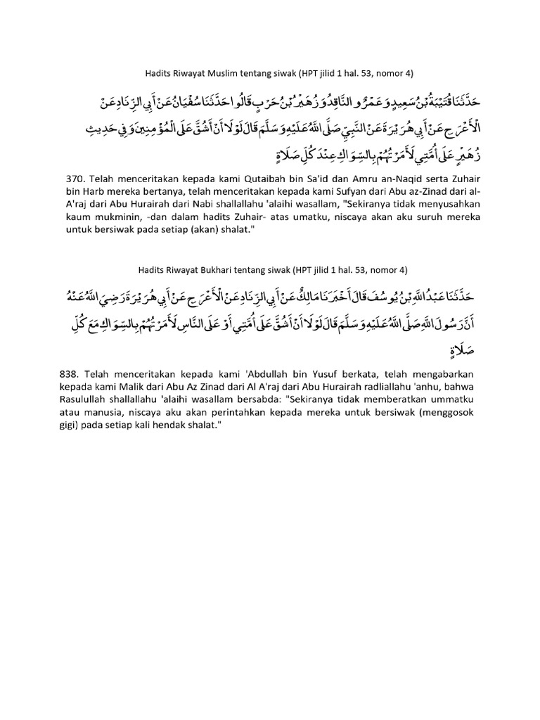 Hadits Riwayat Muslim Tentang Siwak | PDF