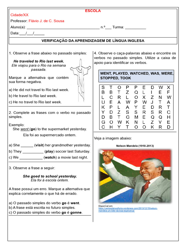 Atividades de Simple Past Adaptadas | PDF | Nelson Mandela