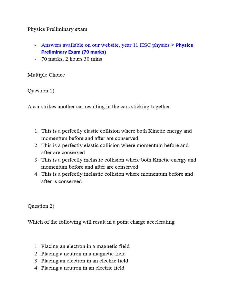 Year 11 HSC Physics Exam Questions | PDF | Force | Acceleration