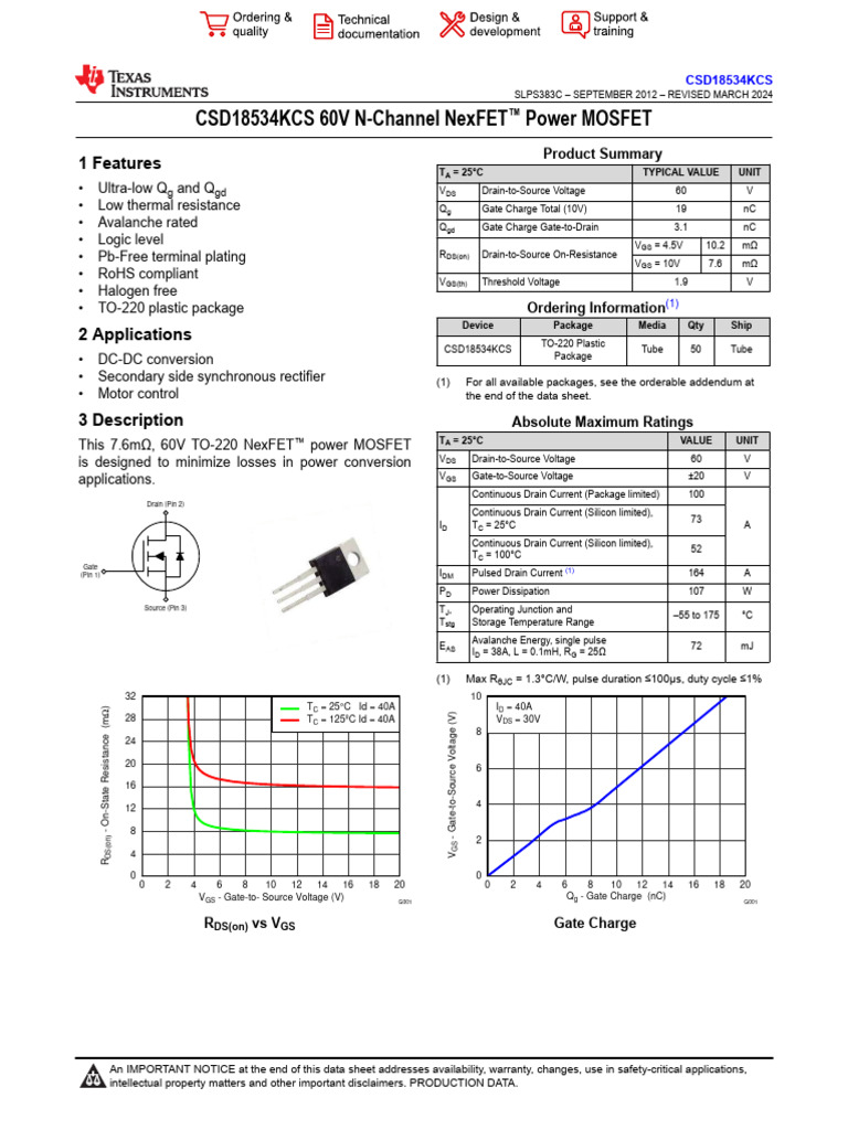 CSD 18534 Kcs | PDF | Field Effect Transistor | Electromagnetism