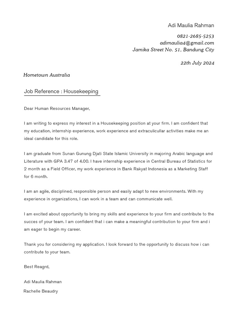 Application for Housekeeping Position | PDF