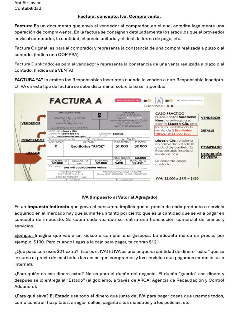 Conceptos Clave de Facturas e IVA | PDF | Factura | Impuesto al valor ...