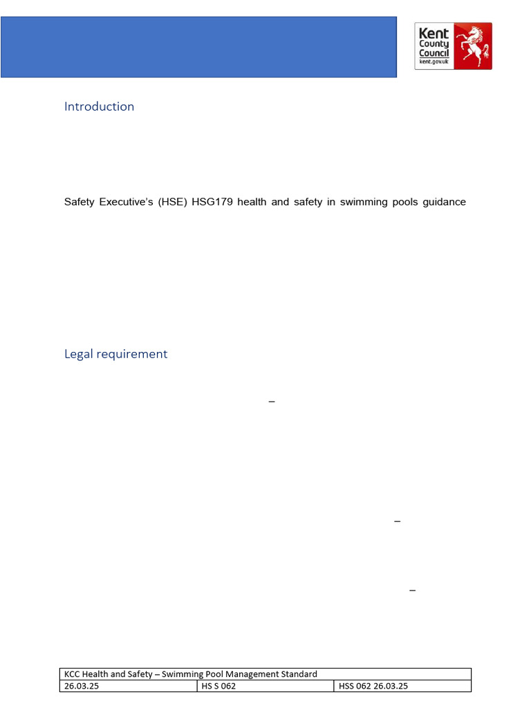 HSS 062 Swimming Pool Management Standard | PDF | Occupational Safety ...