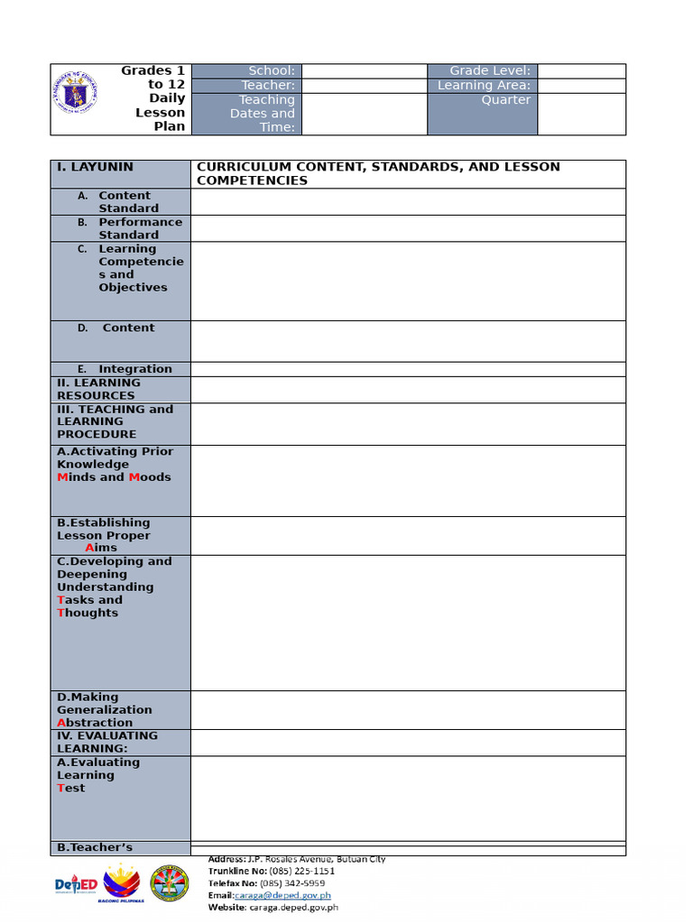 Daily Lesson Plan Template for Grades 1-12 | PDF
