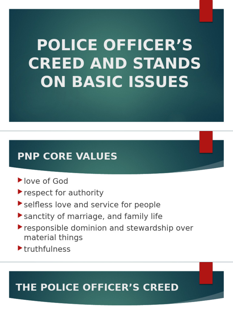 PNP Police Officer's Creed and Values | PDF | Courage | Spirituality