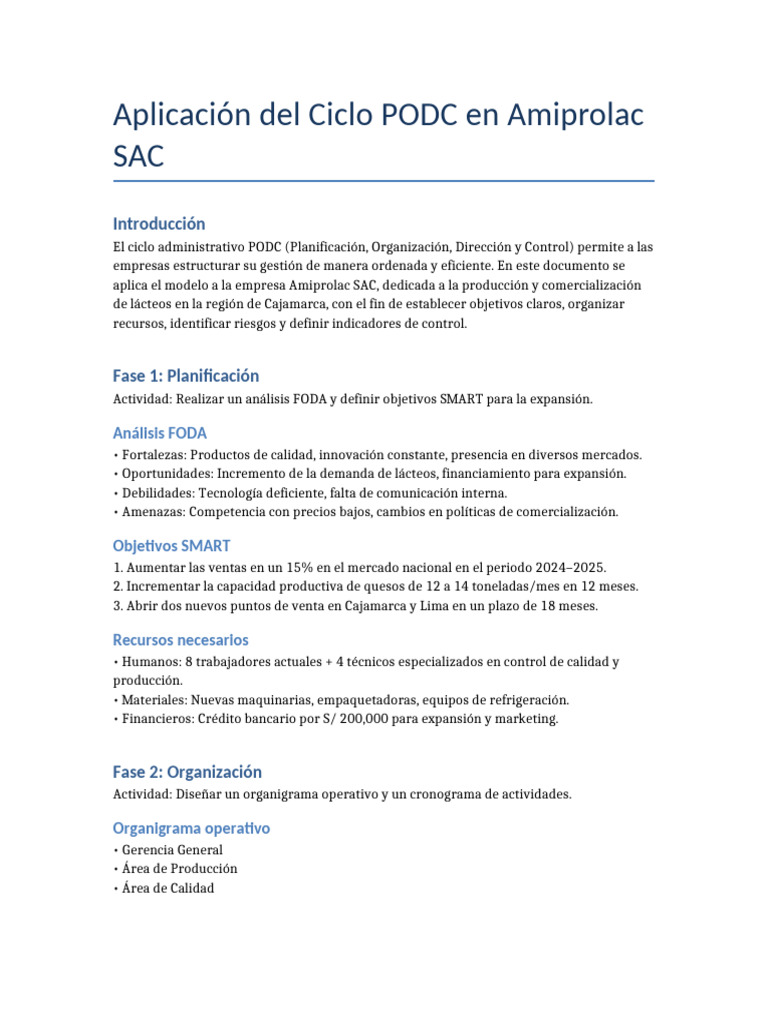 Ciclo PODC Amiprolac | PDF | Análisis FODA | Marketing