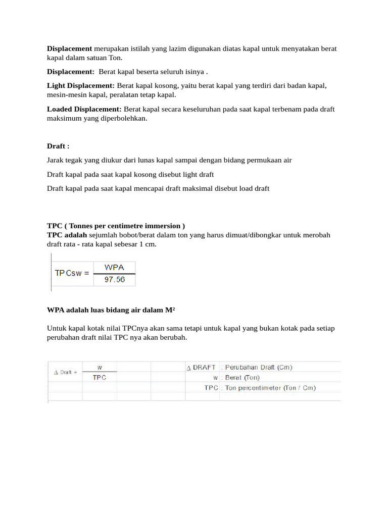 Rumus TPC dan Displacement Kapal | PDF