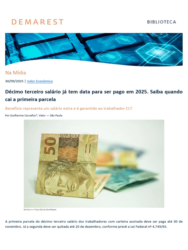 Data da primeira parcela do 13º salário 2025 | PDF | Economias | Business