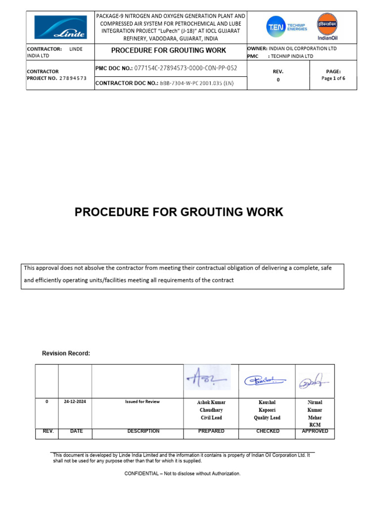 Grouting Procedure for LuPech Project | PDF | Cement | Applied And ...