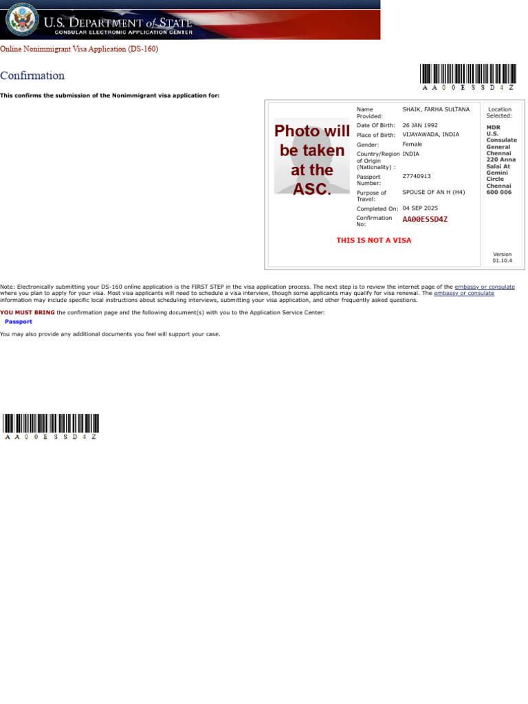 DS160 Confirmation Page 09042025 | PDF | Travel Visa | Fingerprint