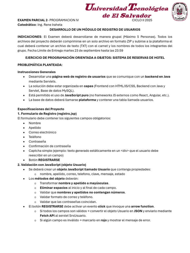 Examen Parcial: Módulo Registro Usuarios | PDF | Java (lenguaje de ...