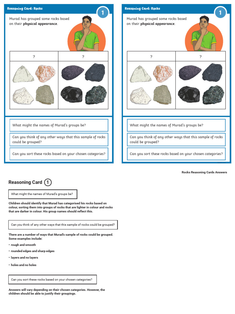 Reasoning Card 1 What Are Rocks | PDF