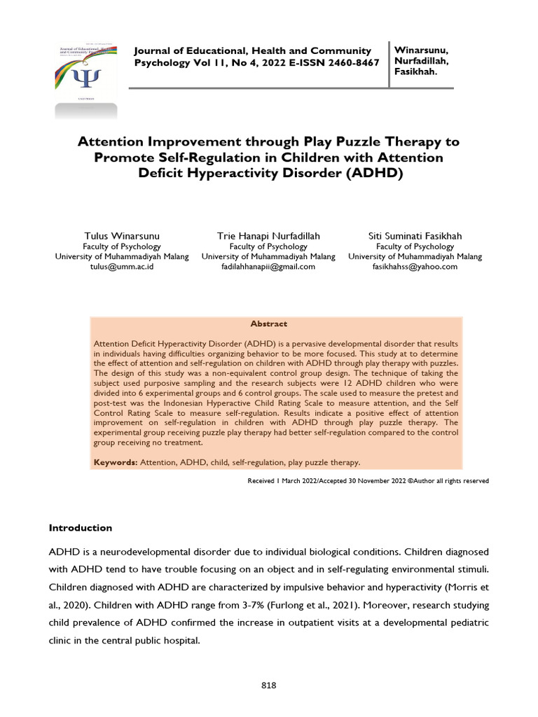 Fresh Look at Attention Improvement Through Play Puzzle Therapy Pdf