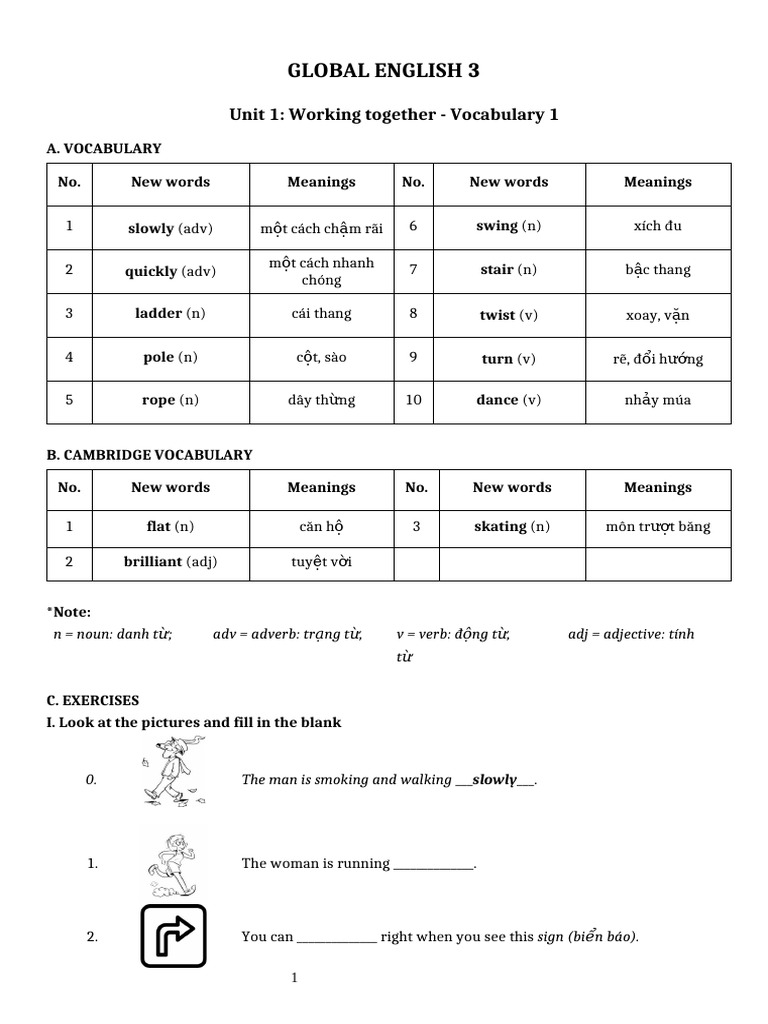 Vocabulary and Exercises for English Unit 1 | PDF | Morphology | Syntax