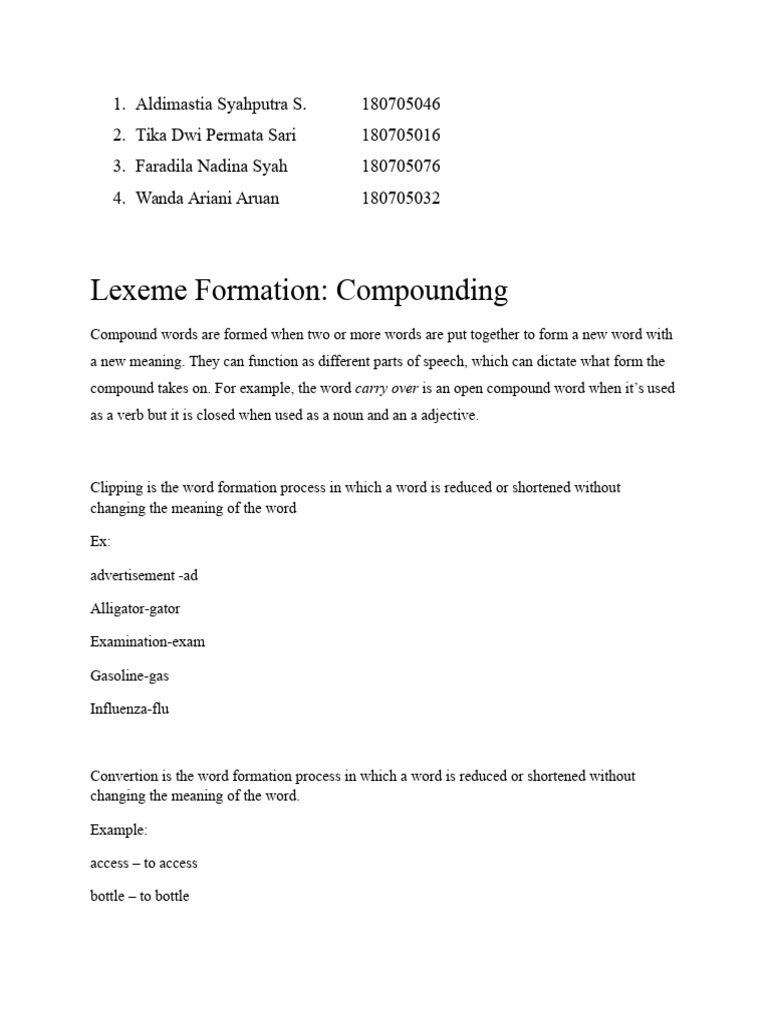 Lexeme Formation and Word Processes | PDF