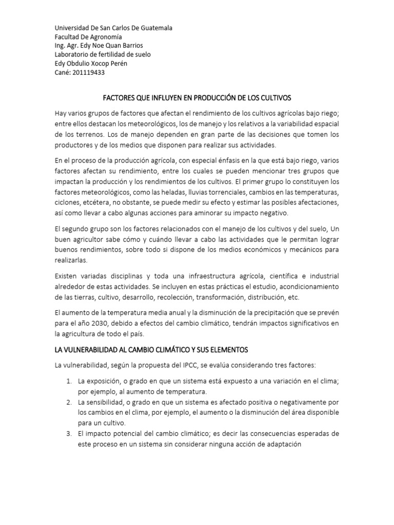 Factores que Afectan la Productividad Agrícola | PDF | Estoma | Agricultura