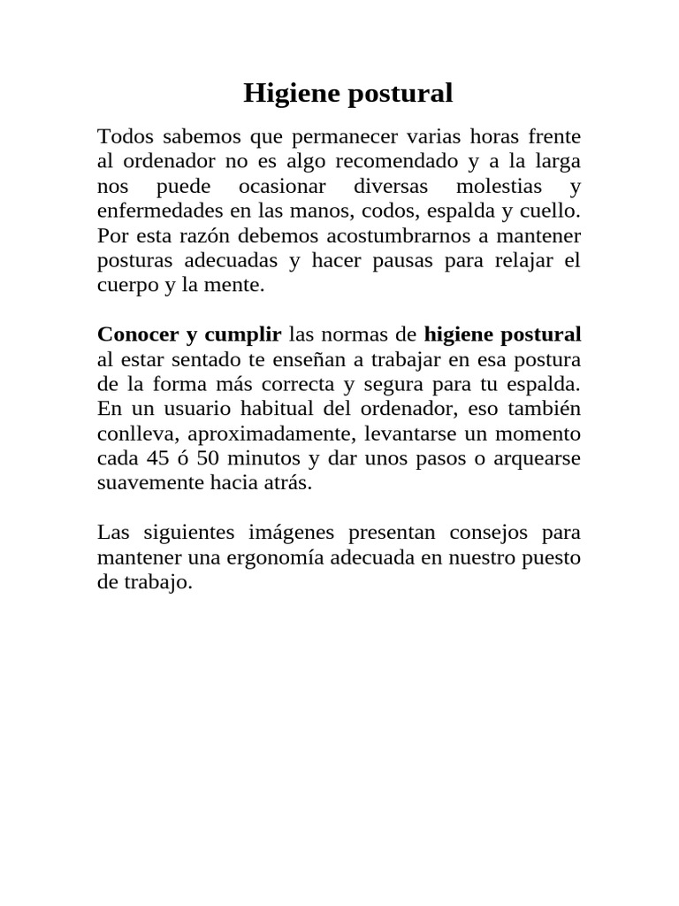 Consejos de Higiene Postural en la Oficina | PDF
