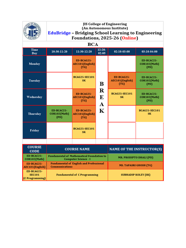 BCA Course Schedule 2025-26 Online | PDF | Science