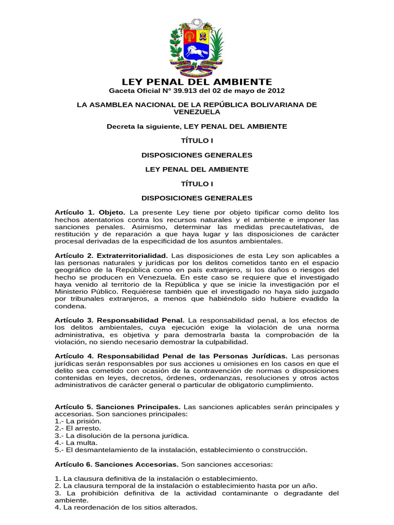 Ley Penal de Ambiente 2012 | PDF | Derecho penal | Castigos