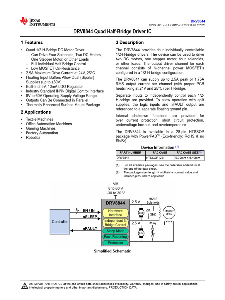 DRV8844 Quad Half-Bridge Driver IC | PDF | Manufactured Goods ...