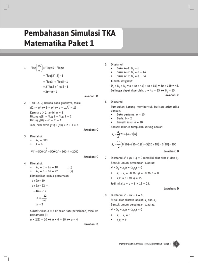 Pembahasan Simulasi TKA Matematika | PDF