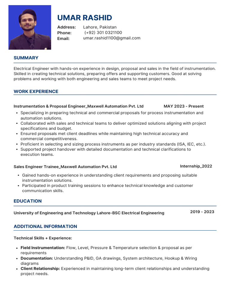 Umar Rasheed Updated CV PDF | PDF | Instrumentation