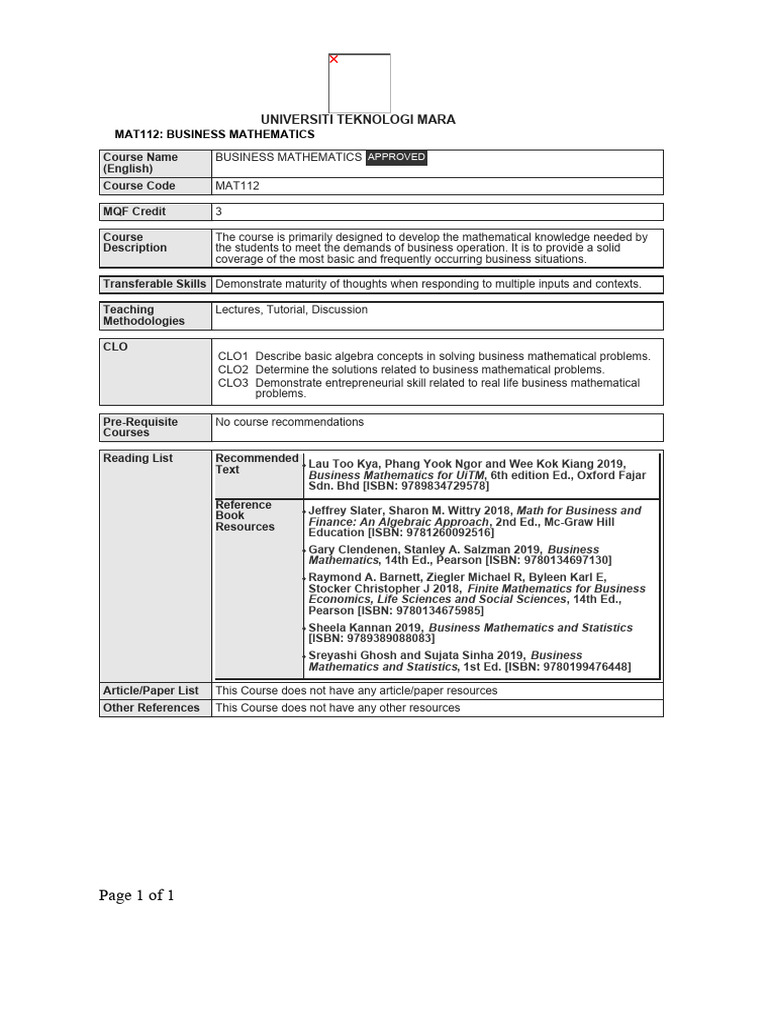 Business Mathematics Course Overview | PDF | Mathematics | Science