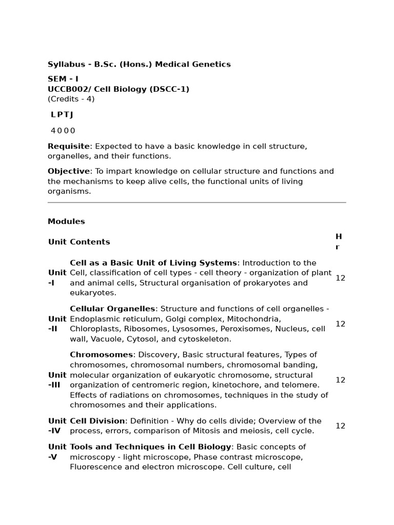Cell Biology Syllabus Overview | PDF | Cell (Biology) | Cell Biology