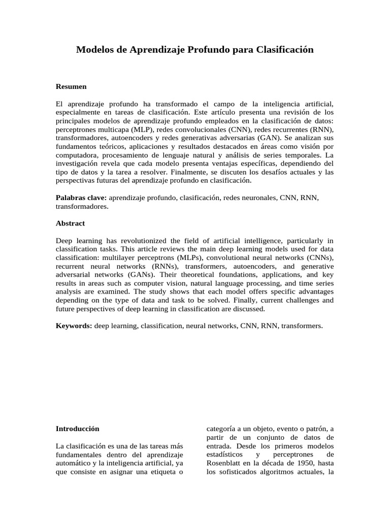 Modelos de Deep Learning en Clasificación | PDF | Aprendizaje profundo ...