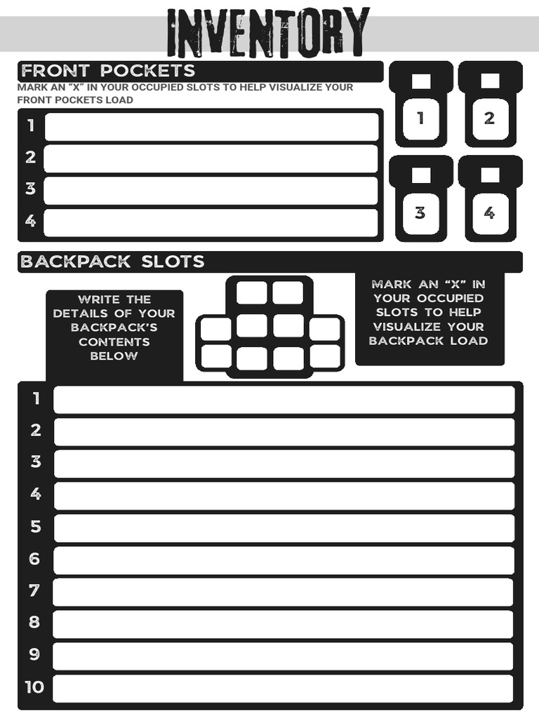 Inventory and Weapon Fillable Sheet | PDF