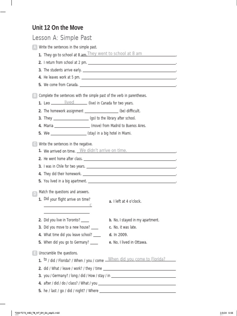 Simple Past Tense Grammar Exercises | PDF | Chess | Chess Theory