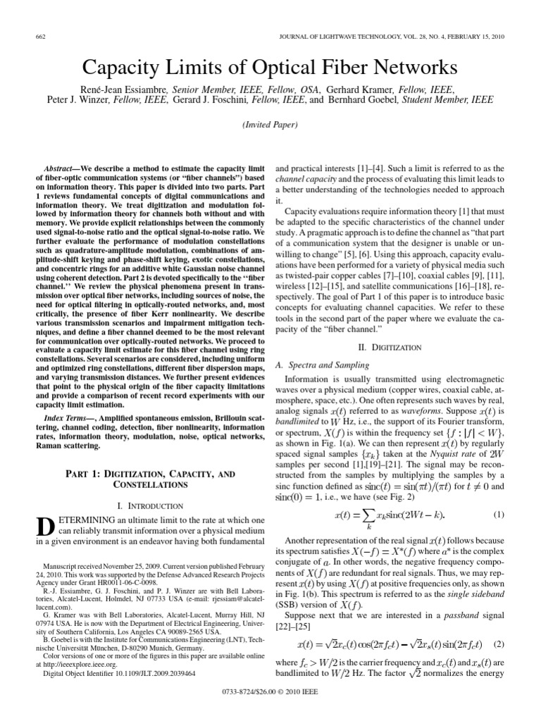 Capacity Limits in Fiber-Optic Networks | PDF | Sampling (Signal ...