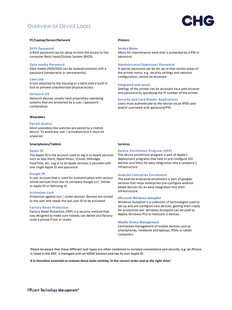 Device Locking Mechanisms Explained | PDF | Password | Bios
