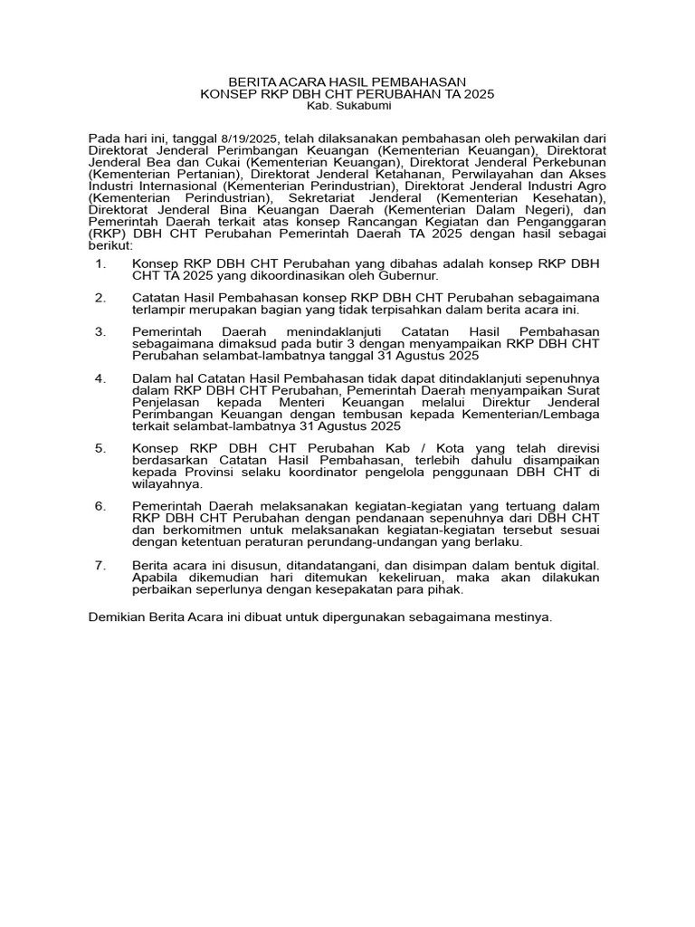 Hasil Pembahasan RKP DBH CHT 2025 | PDF