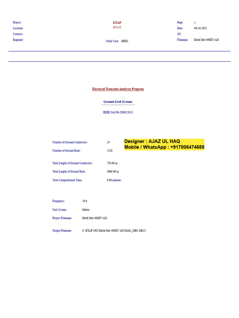 400KV AIS Ground Grid Design Report | PDF | Electrical Conductor ...