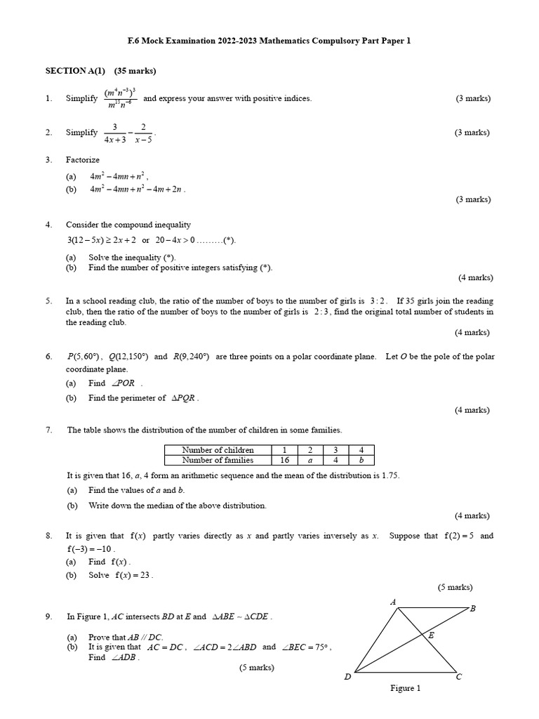 2022-2023 Math Mock Exam Paper 1 | PDF | Geometry | Mathematics