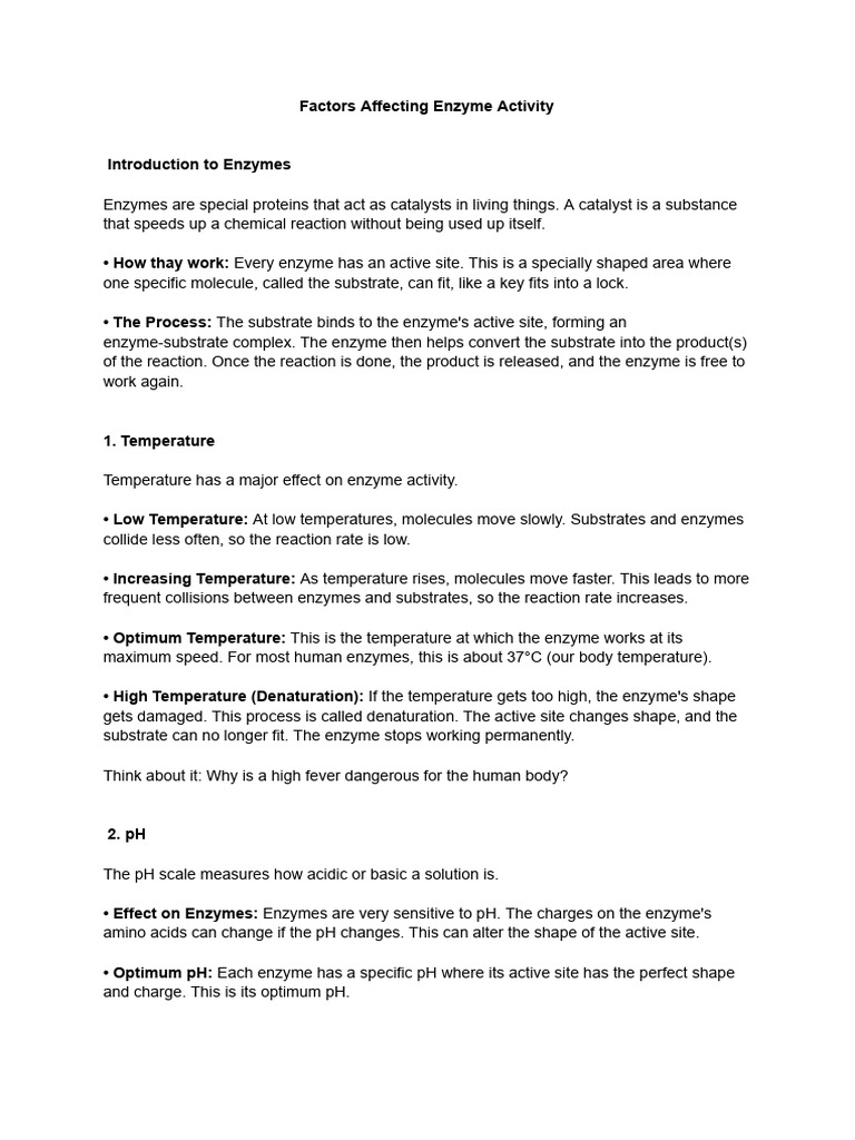 Enzyme Activity Influencing Factors | PDF | Enzyme | Active Site