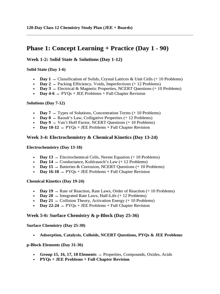 120-Day JEE Chemistry Study Plan | PDF | Chemical Reactions ...