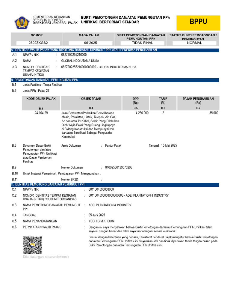 M 01-DOC001 SPT Unifikasi BPU 2502ZXGS2 | PDF
