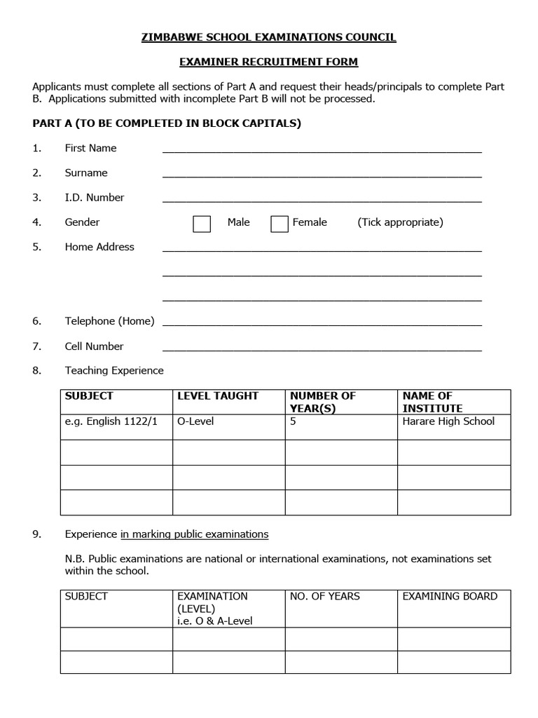 Examiner Training Application Form | PDF