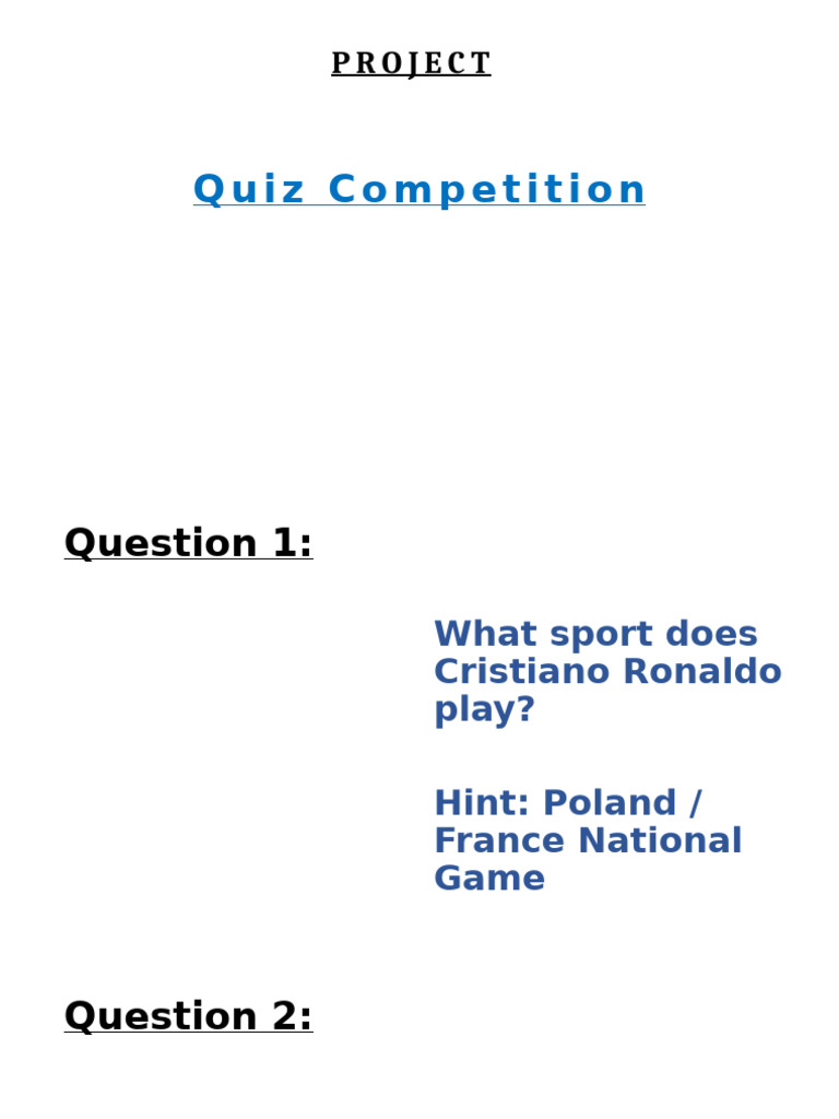 Quiz Competition Questions and Hints | PDF