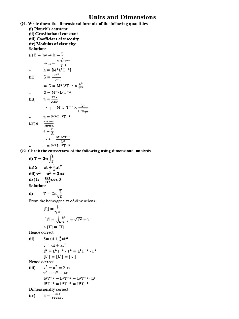 Units & Dimensions Notes | PDF | Continuum Mechanics | Physical Quantities