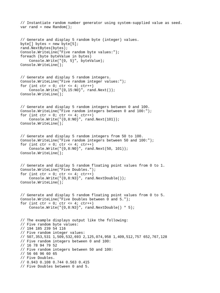 Generate Random Numbers in C# | PDF