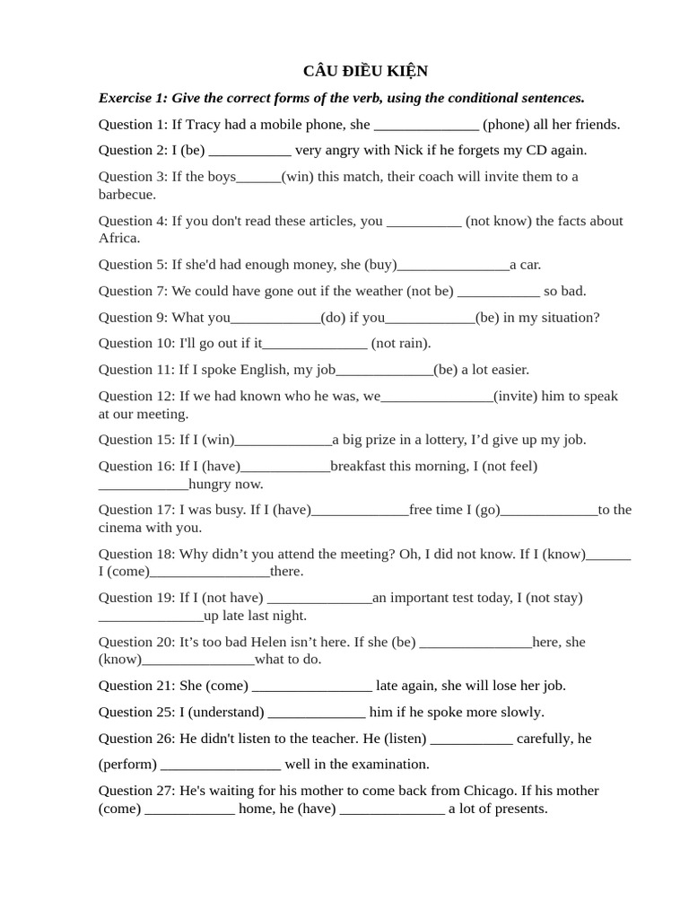 Conditional Sentences Exercises | PDF
