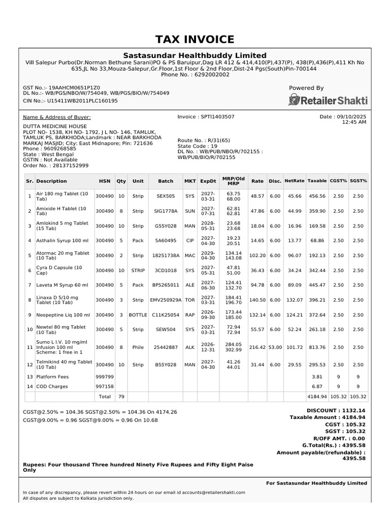 Rs Invoice Doc1759980152578673 | PDF | Economy Of India | Sales