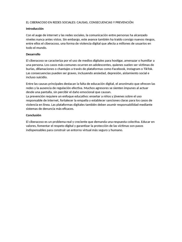 El Ciberacoso en Redes Sociales | PDF