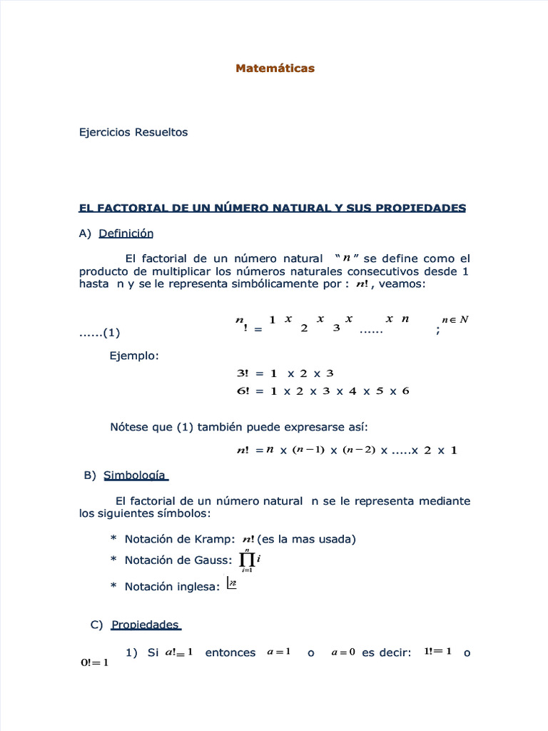 Ejercicios Resueltos de Factoriales | PDF | Funciones especiales ...