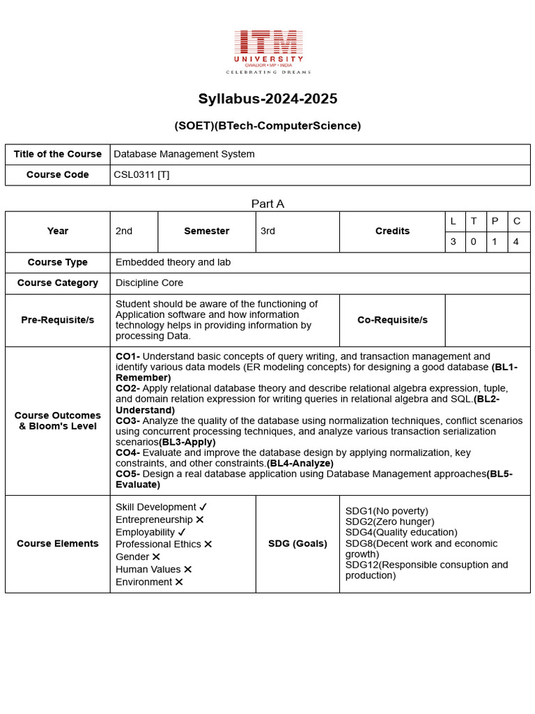 Database Management System Syllabus 2024 | PDF | Relational Model ...