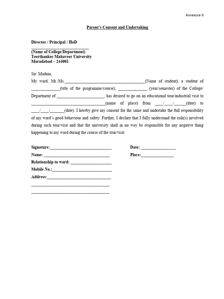 Parent Consent for Educational Tour | PDF