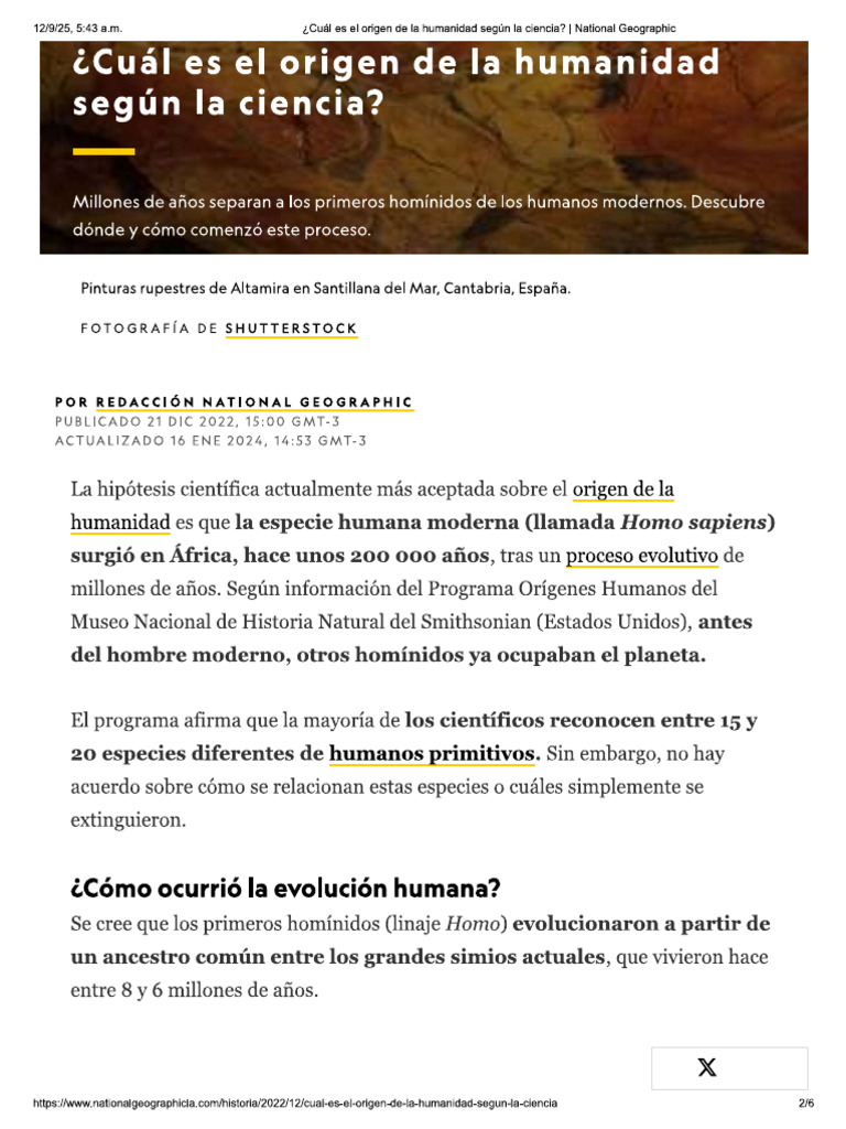Origen de La Humanidad | PDF